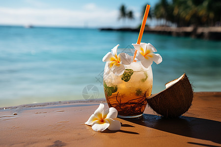 海滩上休闲的饮品图片