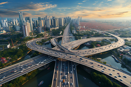 唯美路繁忙都市的高速路上背景