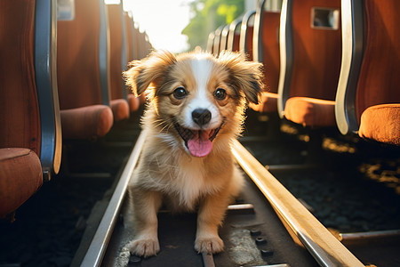 火车轨道上的小狗图片