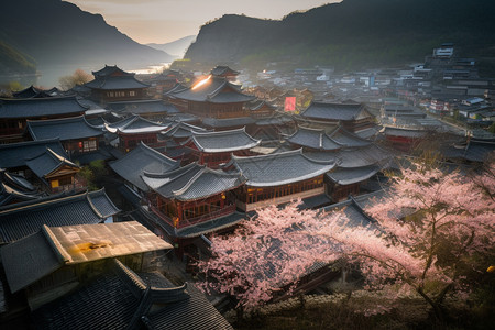 古城的屋顶景观图片