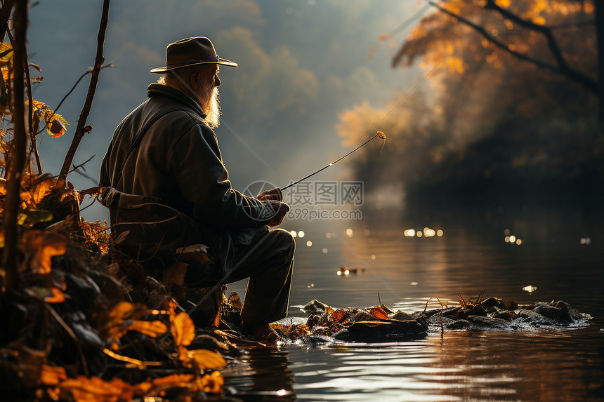 秋日渔翁图片