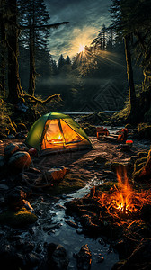 夜间帐篷特写图片