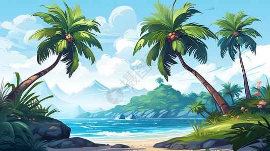 热带海滩椰子树背景图片