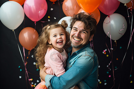 生日气球抱着女儿的父亲背景