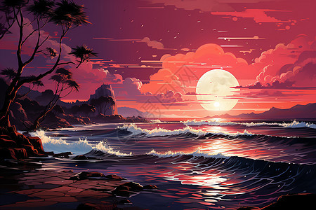 海边夕阳迷人的风景图片