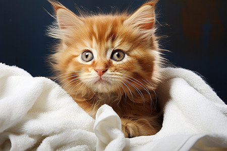 小猫咪裹在毯子里图片