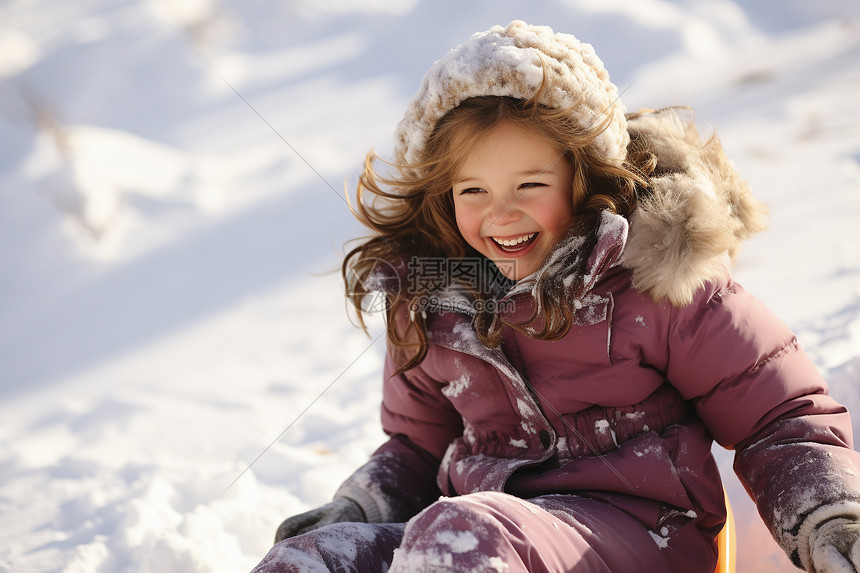 冬日玩乐的小女孩图片