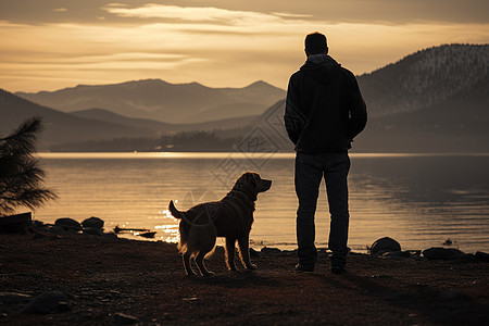 散步的男人与犬图片