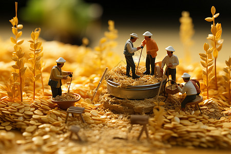 稻田中劳动的农民图片