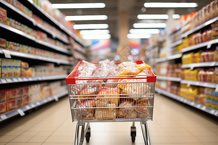 电商产品促销购物车里装满了食物背景