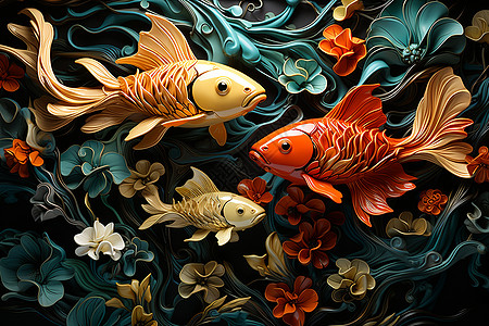 美丽的鱼群浮雕图片