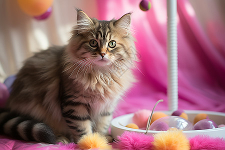 短毛猫在粉色背景上图片