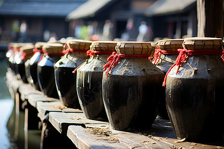 源头古村古村的酒坛子背景