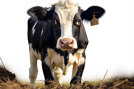 小奶牛在草地上低头吃草图片