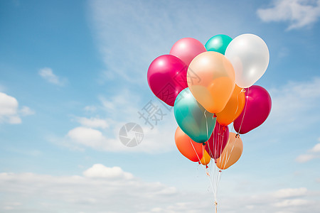蓝天白云一群气球飞舞图片