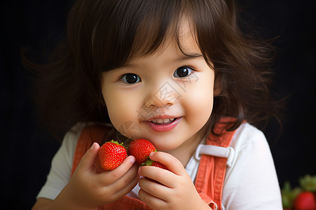 甜美小女孩吃草莓图片