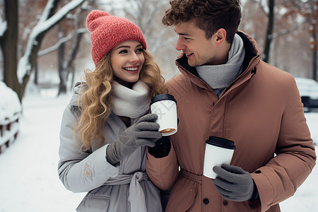 幸福的情侣享用咖啡图片