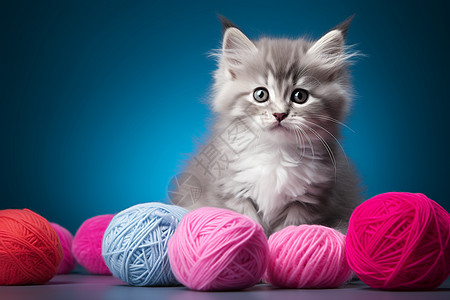 可爱的小猫咪和毛线球图片