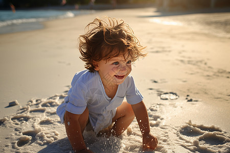 沙滩上玩耍的孩子图片