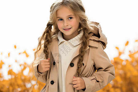 秋日里欢乐笑容的小女孩图片