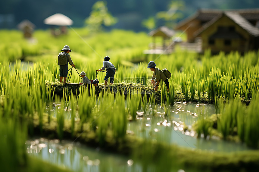 稻田的微缩景观图片