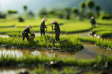 稻田间的农民图片