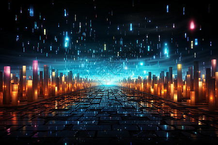 数字化未来城市中的星空射线图片