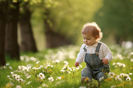 春日草地上的孩子高清图片