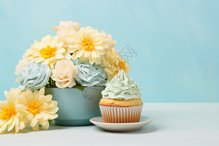 美丽的鲜花和蛋糕图片