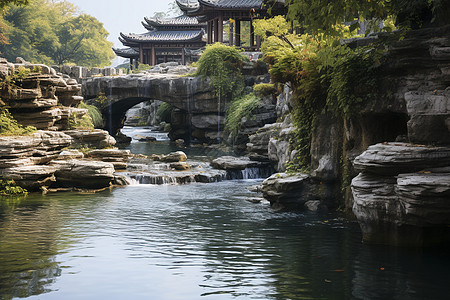 古色古香的园林景观背景图片