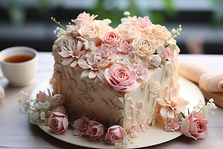 玫瑰爱心蛋糕美味的爱心蛋糕背景