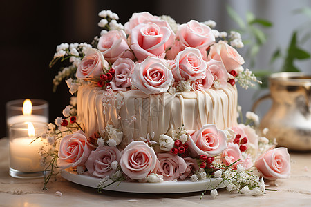 浪漫的鲜花蛋糕背景