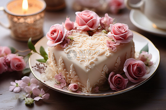 甜蜜的心形奶油蛋糕图片