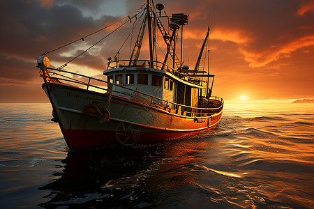 渔船夕阳照图片