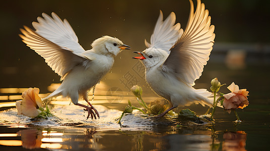 两只白色的燕子背景图片
