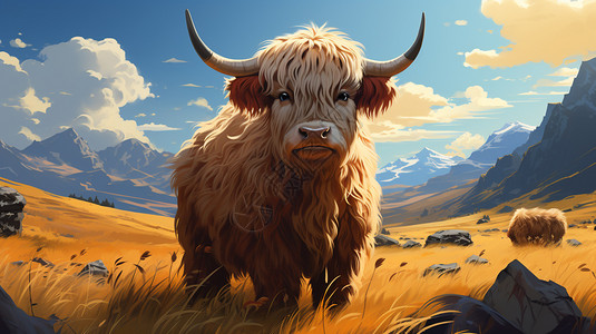西藏草原西藏的牦牛插画