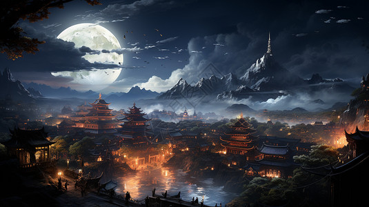 古代繁荣的夜市背景图片