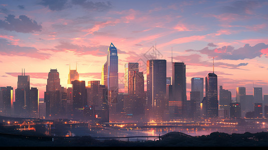 日落时的城市美景背景图片