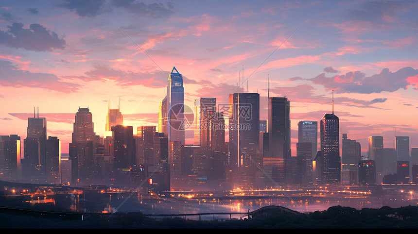 日落时的城市美景图片