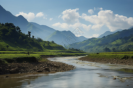 山川下的河流图片