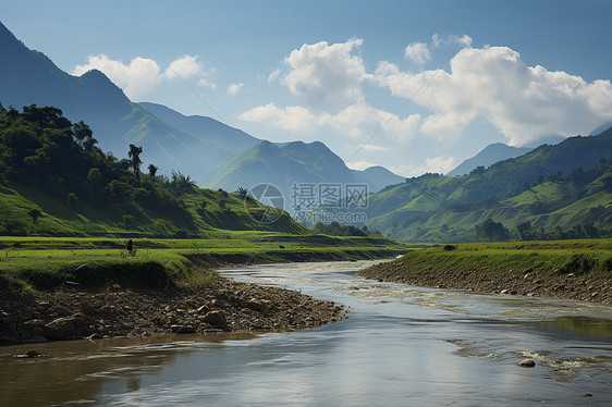 山川下的河流图片