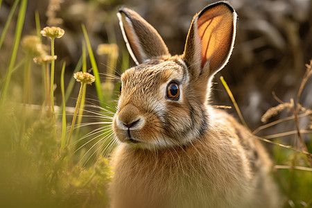 蹲在草丛里的兔子图片