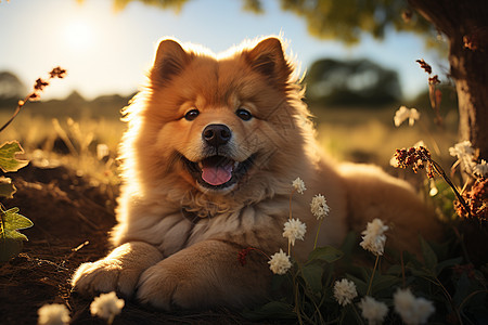 阳光下的小狗图片