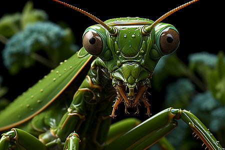 草坪上的螳螂头部图片