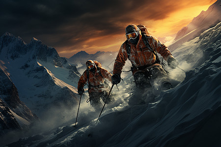 滑雪者在雪山上比赛背景图片
