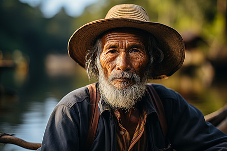 河流船只中的渔民图片