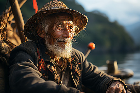 打渔为生的乡村渔民图片