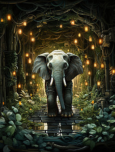 神秘森林中的大象图片