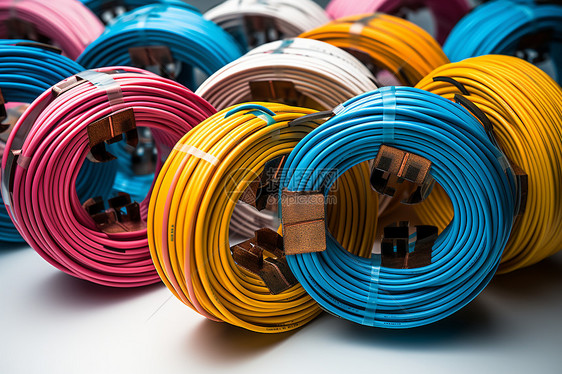 五颜六色的网络光纤电缆图片