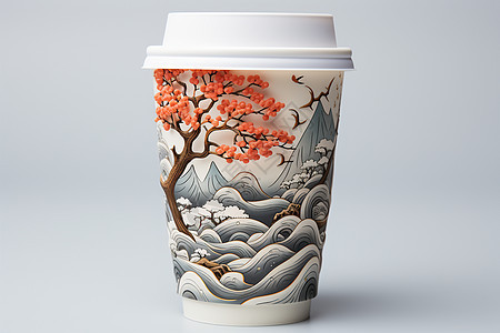 山水画的咖啡杯图片